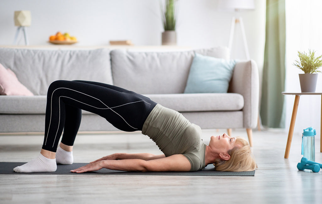 woman in yoga bridge pose