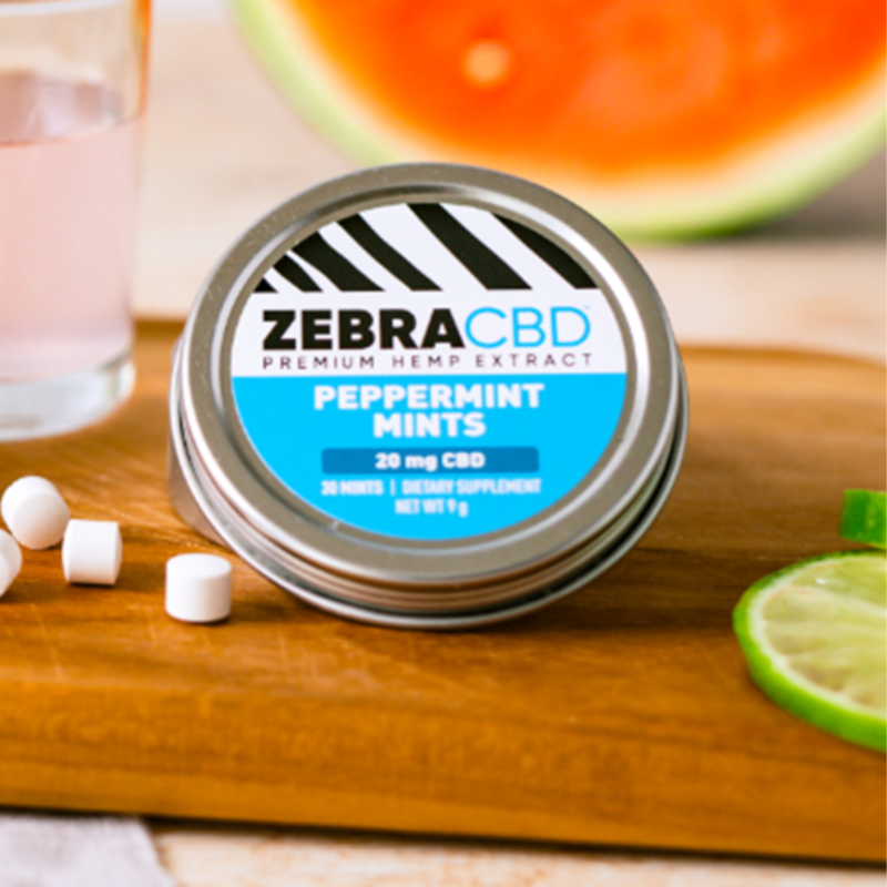  Zebra CBD Peppermint Mints 4-pack on tray