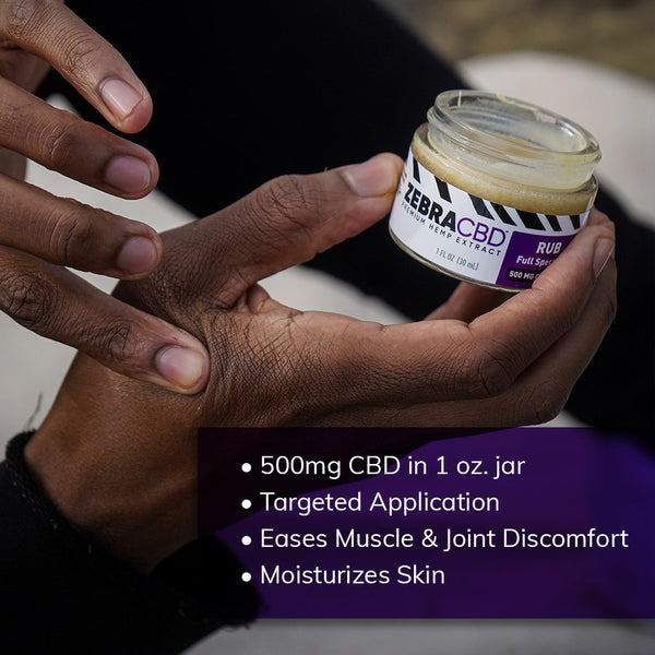 Zebra CBD Rub product details.