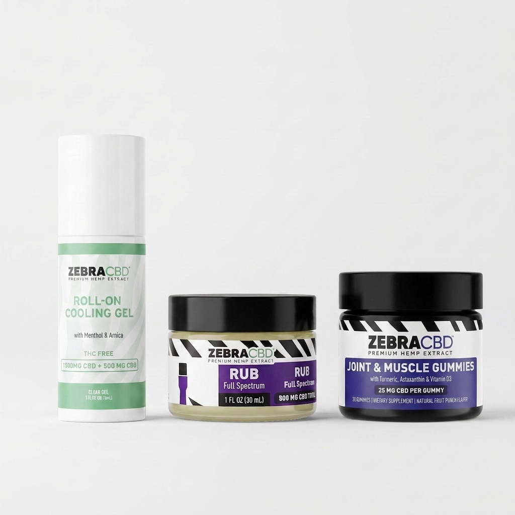  Active Recovery Bundle - Joint and Muscle Gummies, 3oz Roll on, & 1500mg CBD Rub
