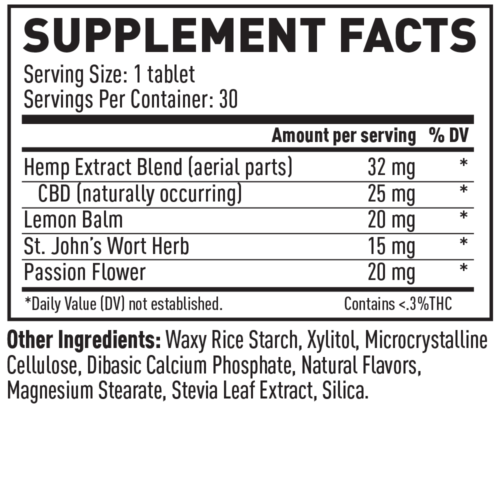 Zebra CBD Mood & Calm Tablets nutrition info