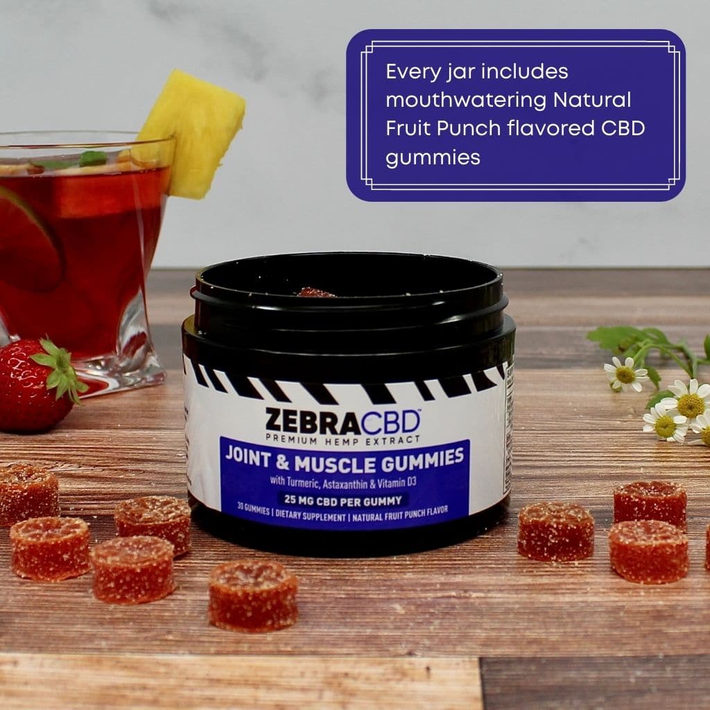 Zebra CBD fruit punch flavored joint and muscle gummies